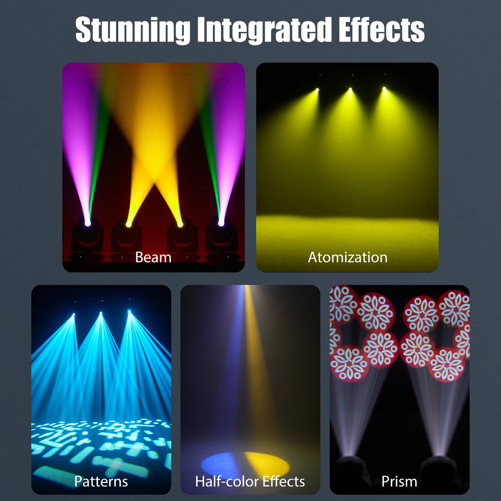 Fieryzeal 200W LED Moving Head Light DMX512 Rotating Stage Light Beam Zoom Wash DJ Light Pattern Effect for Party Wedding Show