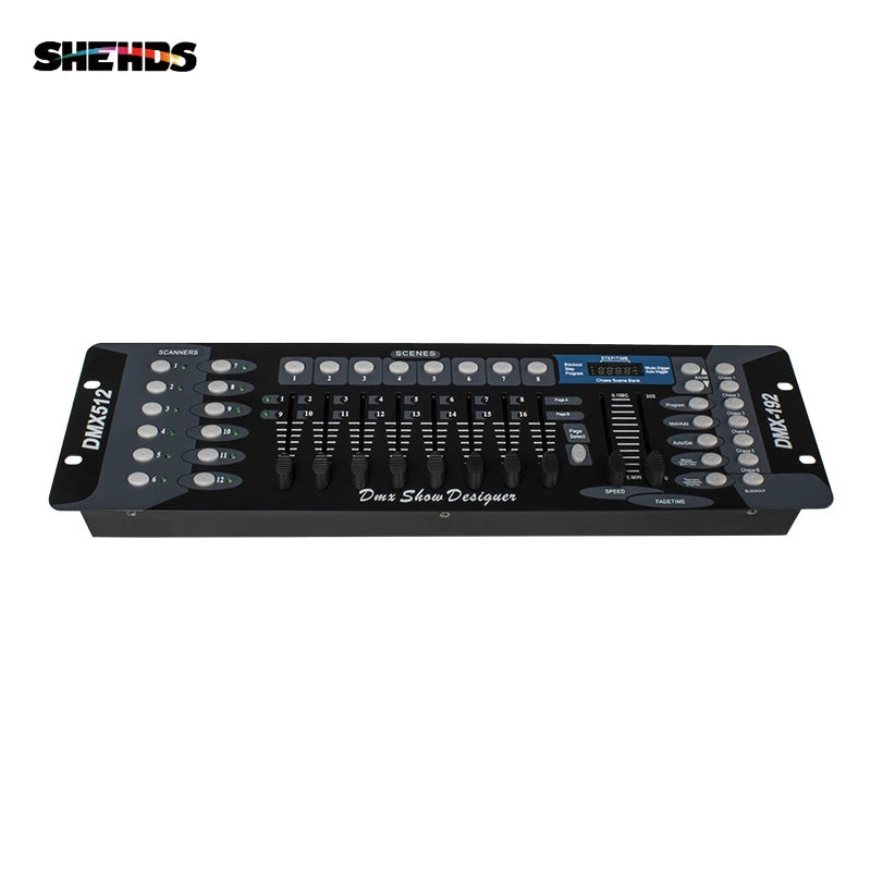 SHEHDS DMX512 Stage Light Controller Console — 192 Channel DMX Console with 8 Programmable Scenes for LED Par, Moving Head & Disco Lighting
