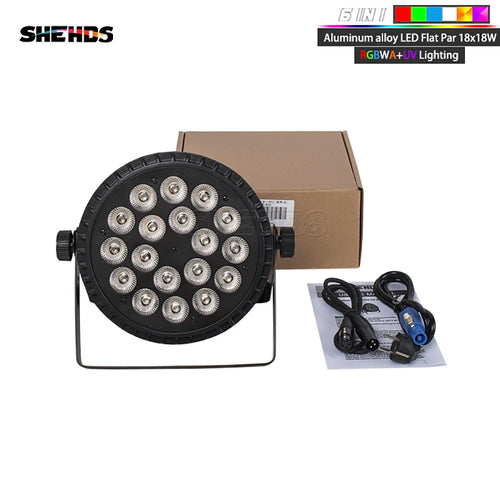 6-Pack Aluminum Alloy LED Flat Par Lights — RGBW DMX Stage Lighting System with Flight Case (18x18W or 18x12W)