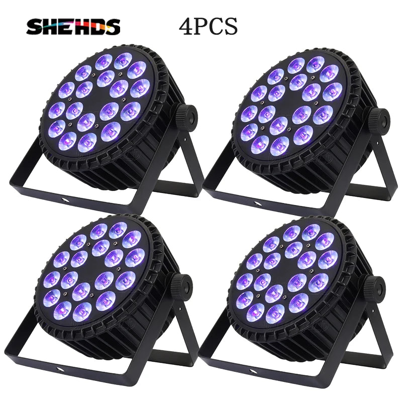 SHEHDS 4 Pcs LED Flat Par 18x12W RGBW/18x18W RGBWA+UV LED Lighting DMX512