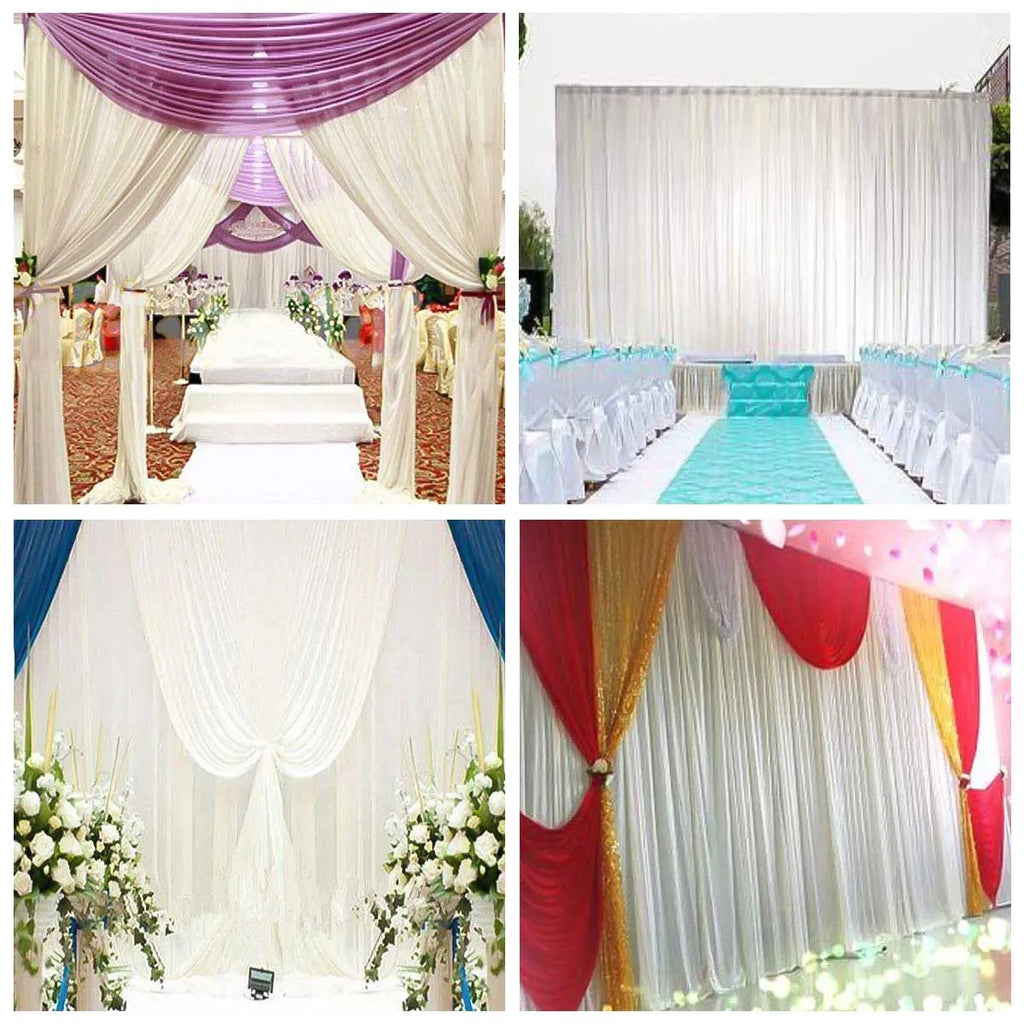 Silk White Backdrop Drapes — Wedding Ceremony Curtain, 6.5x6.5ft / 10x10ft / 20x10ft