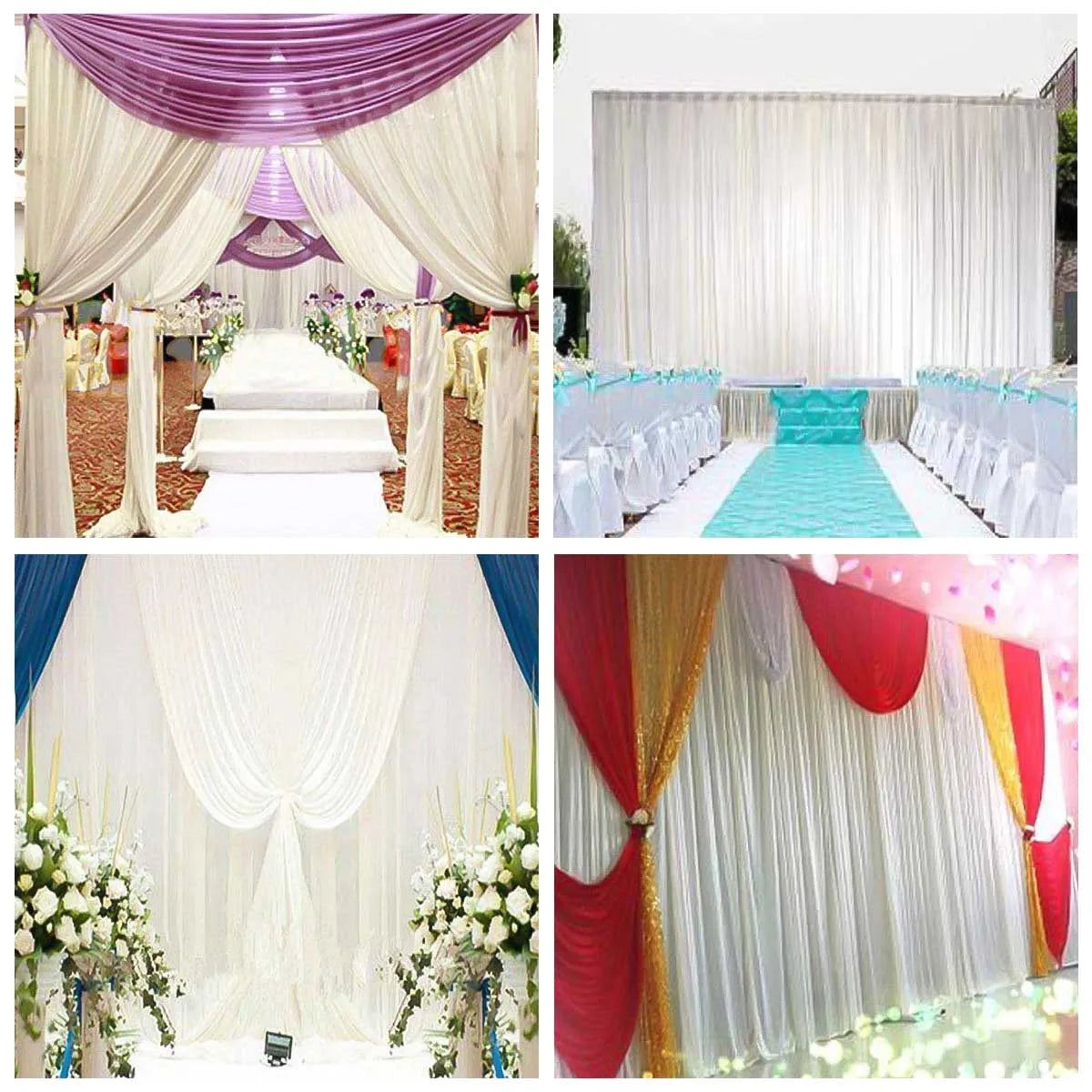 Silk White Backdrop Drapes — Wedding Ceremony Curtain, 6.5x6.5ft / 10x10ft / 20x10ft