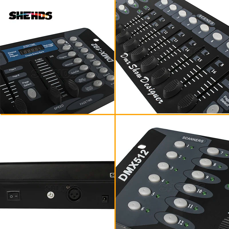 SHEHDS DMX512 Stage Light Controller Console — 192 Channel DMX Console with 8 Programmable Scenes for LED Par, Moving Head & Disco Lighting