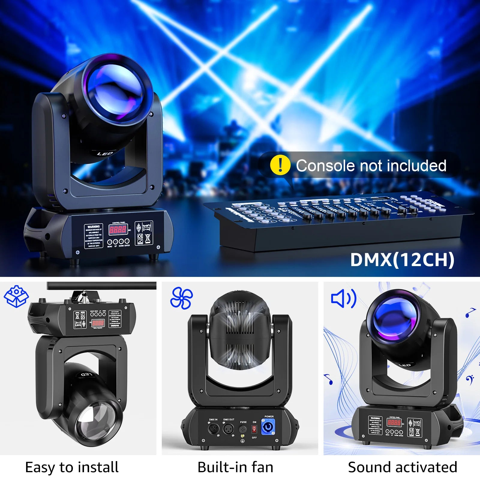 U'King 4 Pcs Beam Moving Head Lights 18 Prism 8 Gobo Stage Lights DMX512