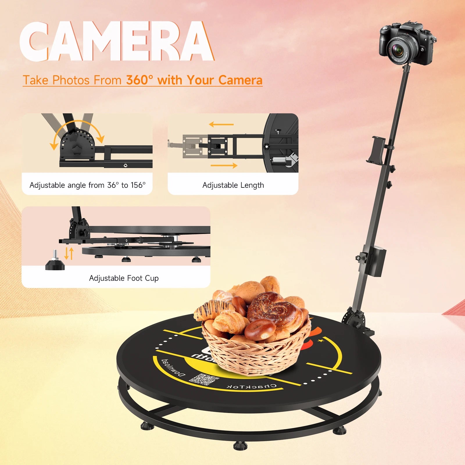 MWE 360 Photo Booth Machine — Professional Automatic Rotating Camera System with ChackTok APP, Flight Case & LED Lighting