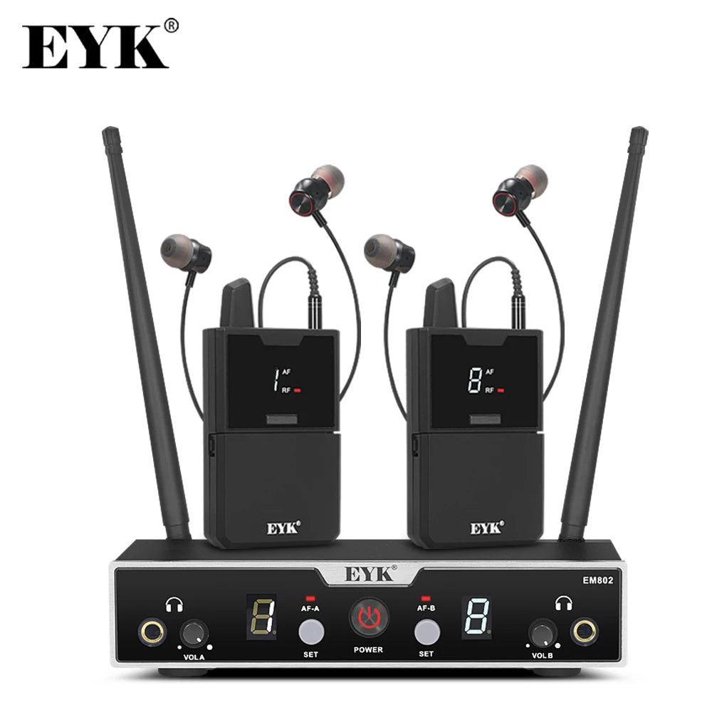 EYK EM802 2 Channels in Ear Monitor System with 2 Bodypack Receiver Monitoring for Stage Performance Studio Recording UHF 50M