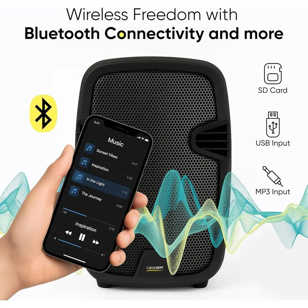 Portable Bluetooth PA System 8" with Wireless Microphone & Dual Speakers — Waterproof Battery-Powered for Parties & Karaoke