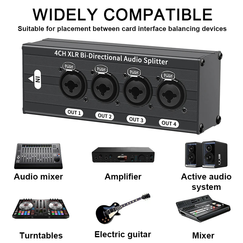 TITAK XLR Audio Splitter 1x4 3-Pin Balanced — 1 Input 4 Output Signal Distribution (No Power Needed)