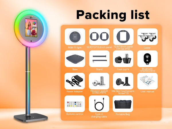 Q1 iPad Photo Booth — Portable Professional Selfie Station with RGB Ring Light & Flight Case