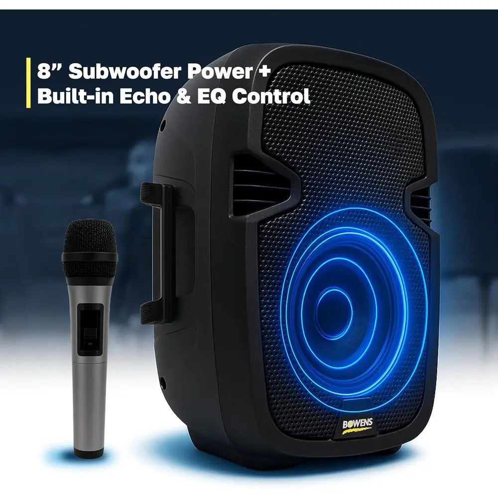 Portable Bluetooth PA System 8" with Wireless Microphone & Dual Speakers — Waterproof Battery-Powered for Parties & Karaoke