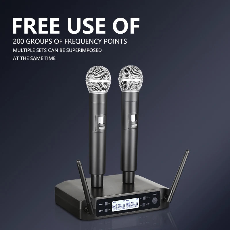 Dual Channel UHF Wireless Handheld Microphone System — Fixed Frequency Dynamic Mics for Karaoke, Wedding & Events