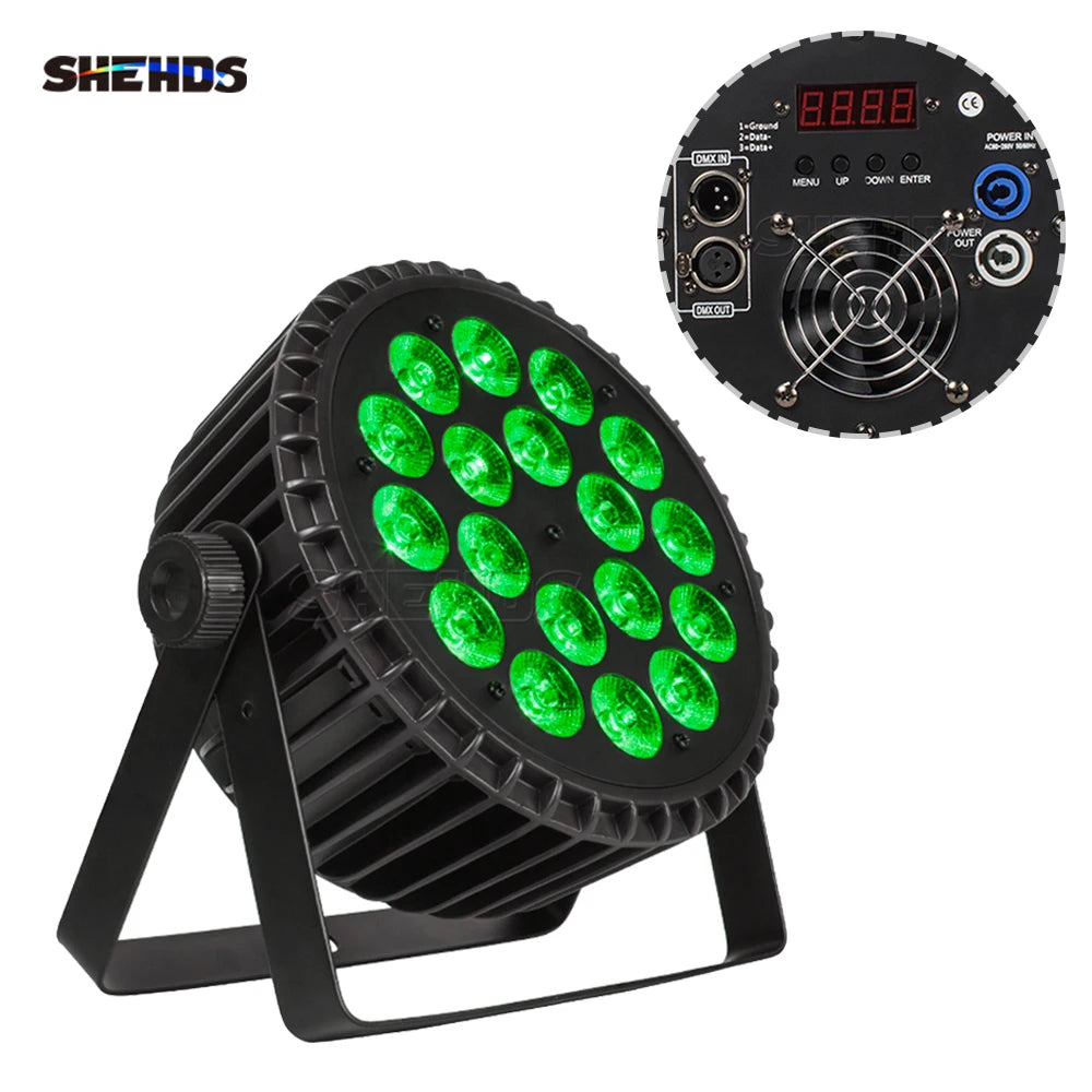 SHEHDS Aluminum Alloy LED Flat Par 18x12W & 18x18W Lights RGBW Lighting DMX512 Disco DJ Venue Wedding Party