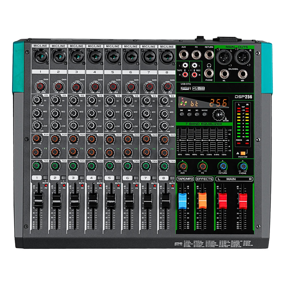 Professional Audio Mixer Depusheng MG8 8 Channel Sound Board Console DJ Mixing Desk System Interface Built-in 256 Reverb Effect