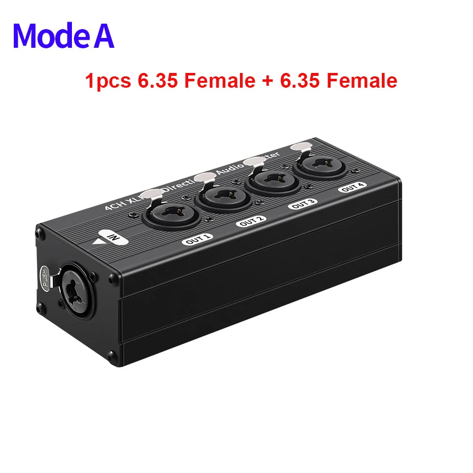 TITAK XLR Audio Splitter 1x4 3-Pin Balanced — 1 Input 4 Output Signal Distribution (No Power Needed)