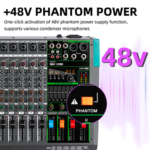 6/8/12/16 Channels Audio Sound Mixer USB 48V Phantom Power 256 DSP Effects Sound Table