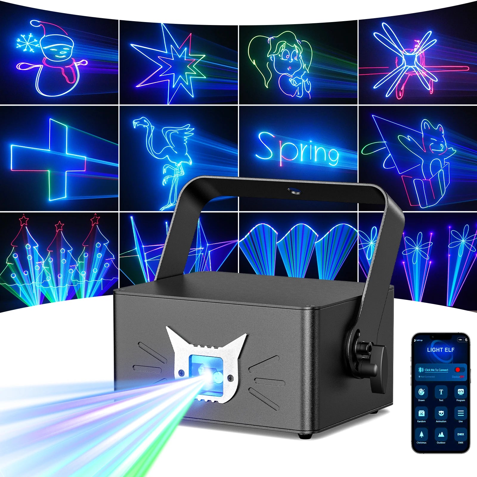 Datewink 25W RGB 3D Animation Laser Projector — Bluetooth App Control, 16-Channel DMX, Battery-Powered DJ Stage Light"