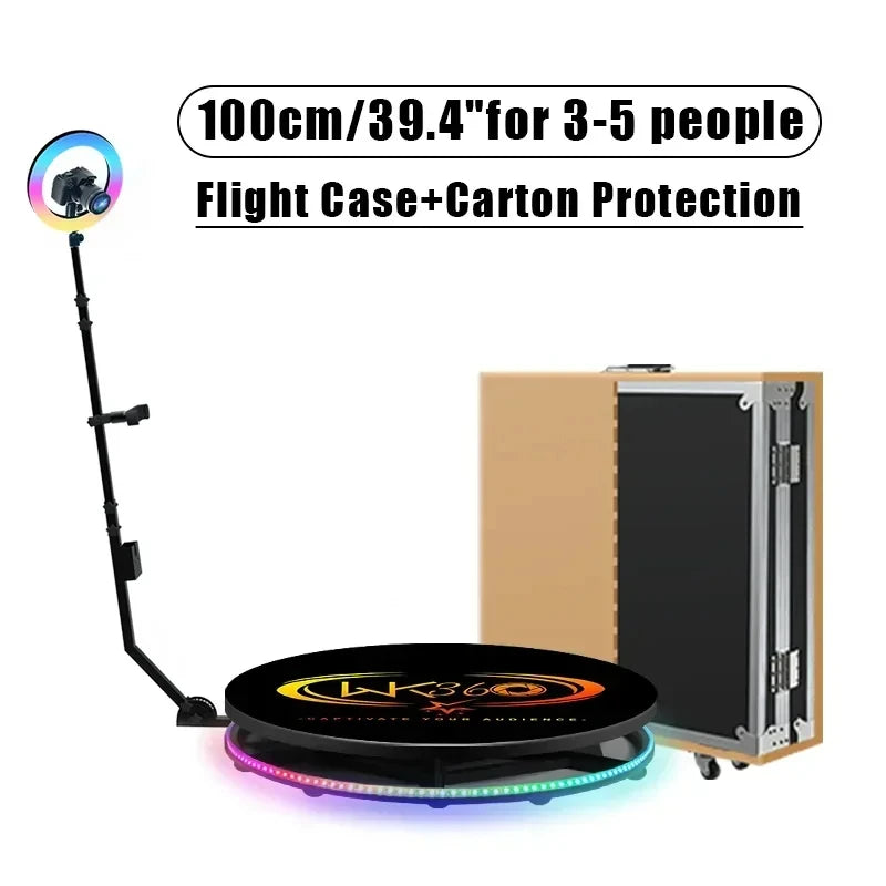 MWE 360 Photo Booth Machine — Professional Automatic Rotating Camera System with ChackTok APP, Flight Case & LED Lighting