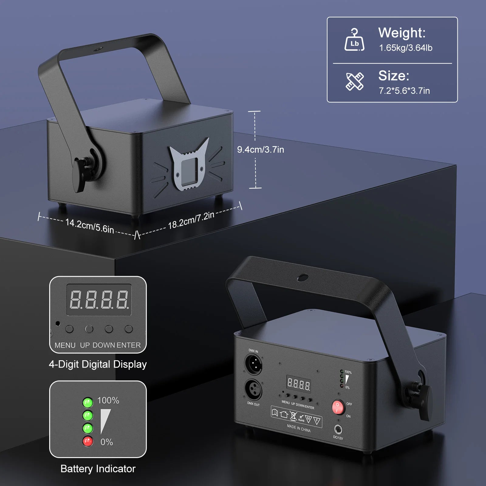 Datewink 25W RGB 3D Animation Laser Projector — Bluetooth App Control, 16-Channel DMX, Battery-Powered DJ Stage Light"