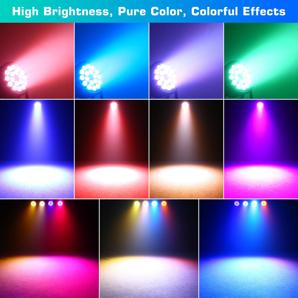 U'King 4PCS 18x10W RGBWA+UV 6 in 1 Par Light DMX512 Disco Light Strobe Effect LED Stage Lighting
