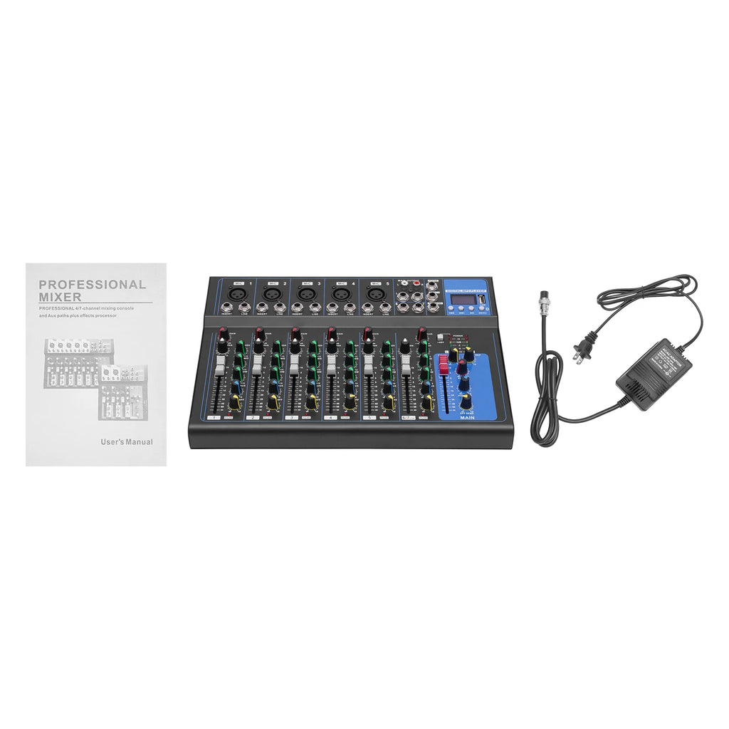 7/8-Channel Professional Mixer Soundboard Console with Bluetooth USB PC Recording Input XLR Microphone Jack