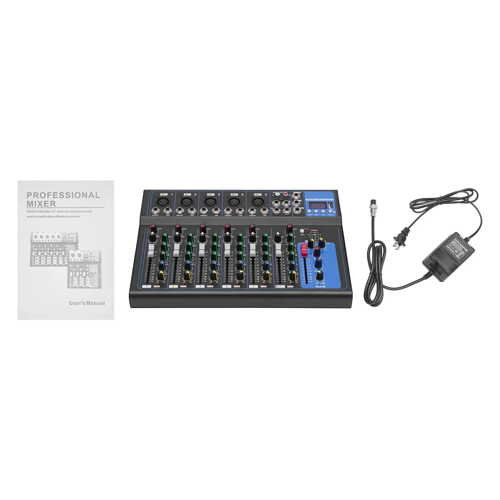 7/8-Channel Professional Mixer Soundboard Console with Bluetooth USB PC Recording Input XLR Microphone Jack
