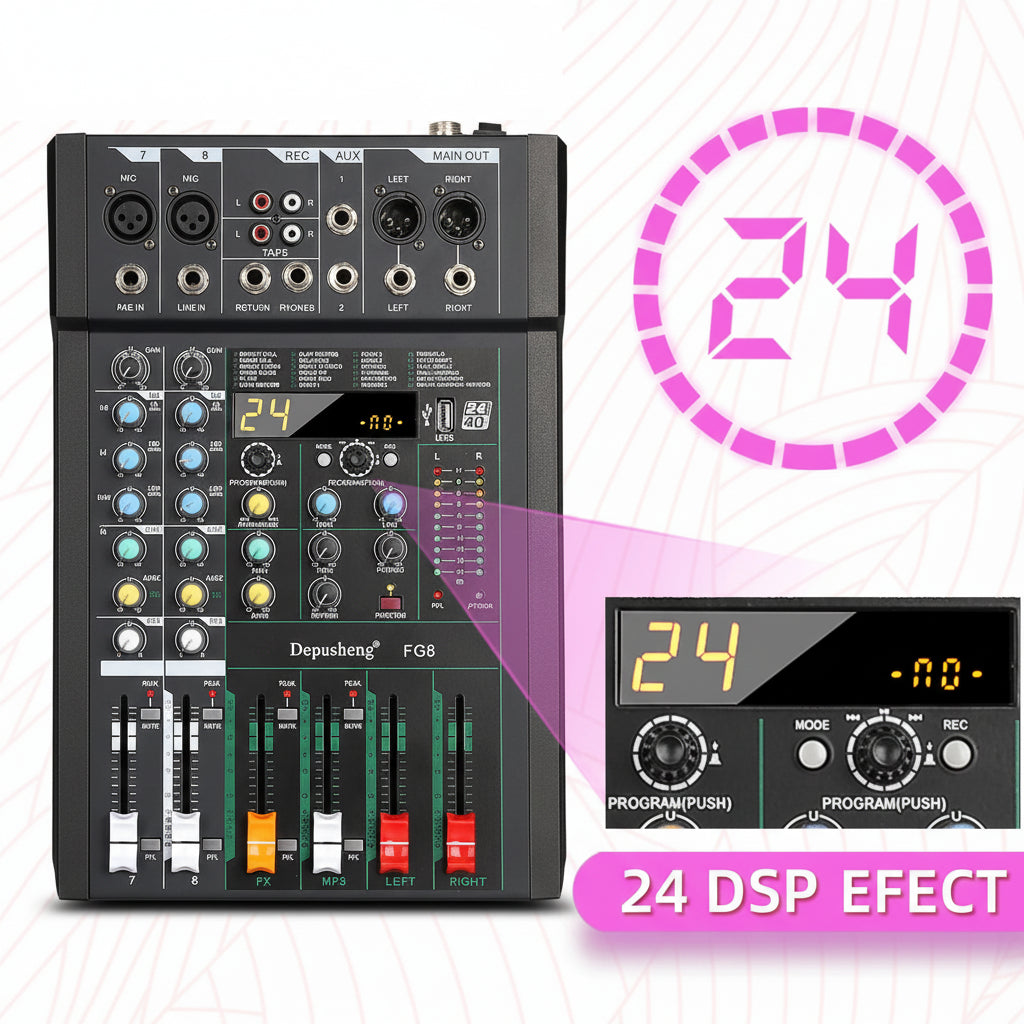 Audio Mixer Console 8/12 Channel DJ 24DSP Professional Audio Mixer