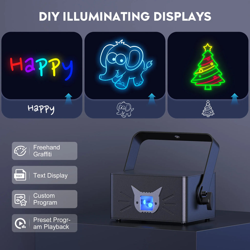 Datewink 25W RGB 3D Animation Laser Projector — Bluetooth App Control, 16-Channel DMX, Battery-Powered DJ Stage Light"