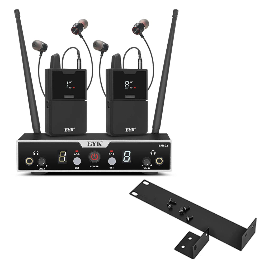 EYK EM802 2 Channels in Ear Monitor System with 2 Bodypack Receiver Monitoring for Stage Performance Studio Recording UHF 50M