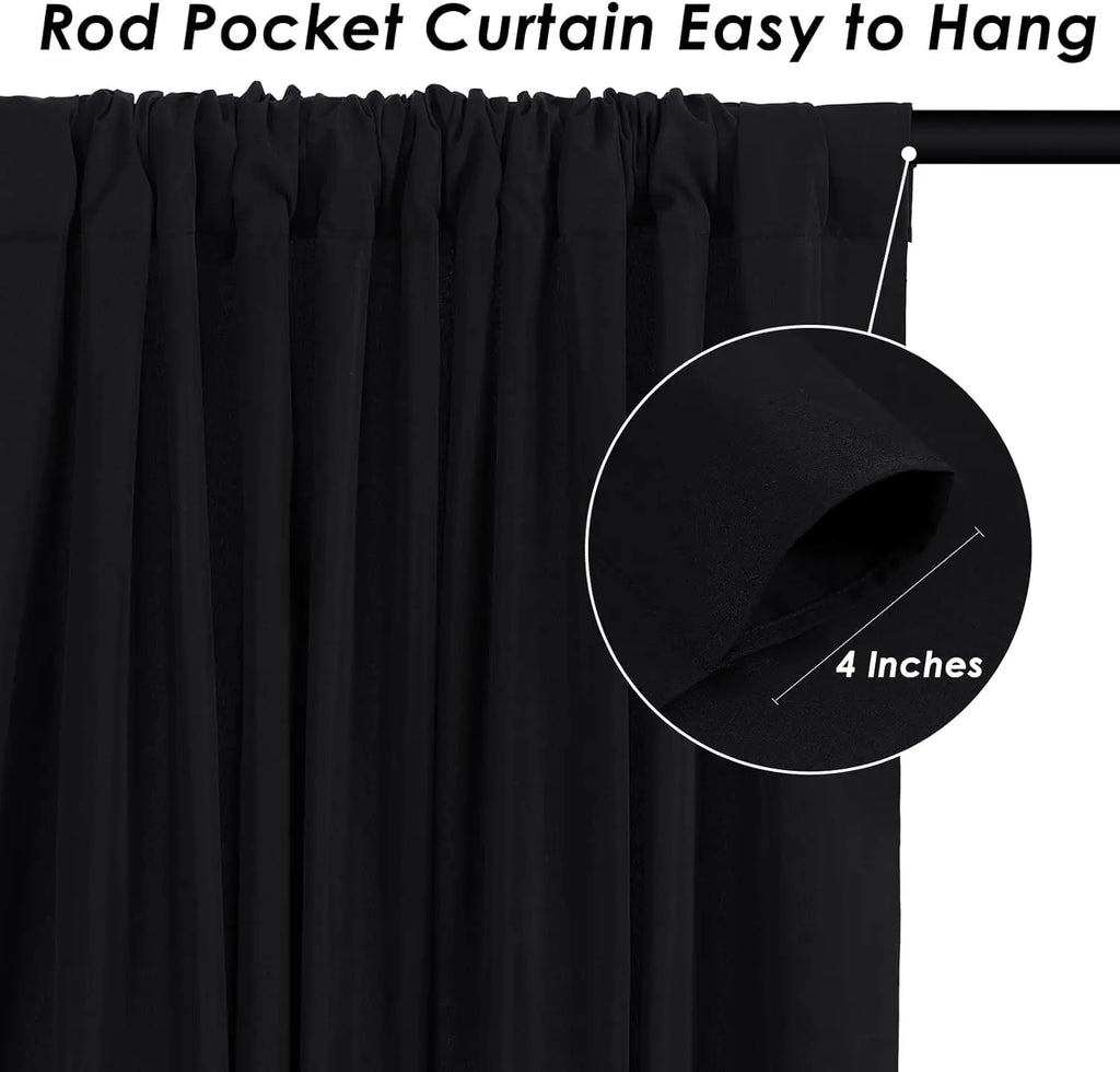 30ft x 10ft Black Backdrop Curtains — 6 Panels (5ft x 10ft each), Thick Solid Fabric Drape