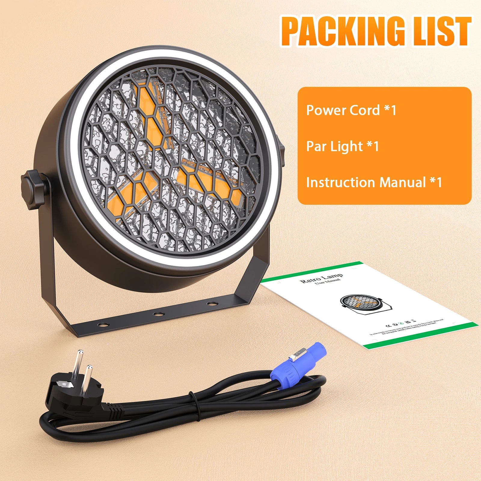 4Pcs Golden Retro 30W COB Par Lights with RGB LED Strips — Vintage Stage Lighting for DJ Disco