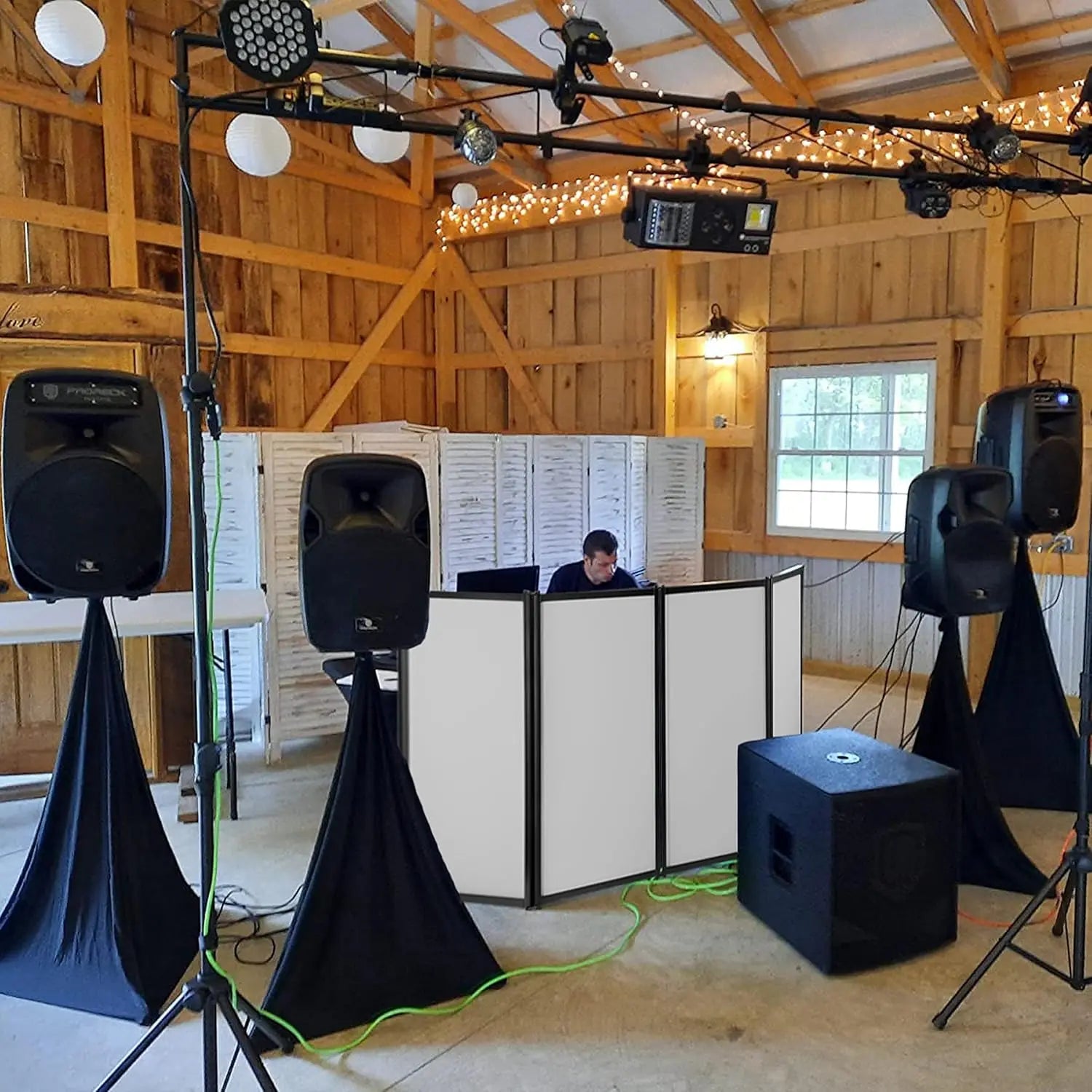 PRORECK DJ Foldable Facade Portable Event Booth Panels 4 Detachable Black Metal Frame Projector Display Scrim Panel withCarryBag