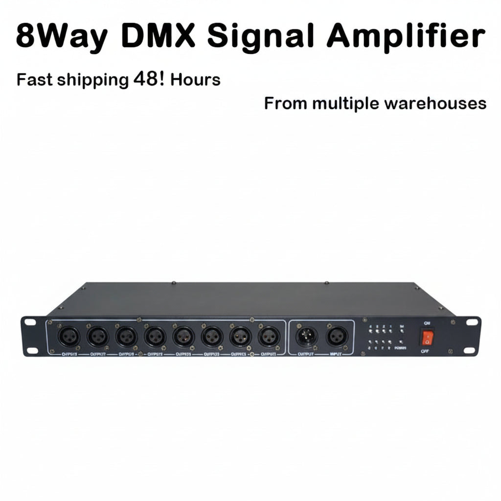 8CH DMX Splitter — DMX512 Signal Amplifier & Distributor for Stage Lighting (2 In / 8 Out)