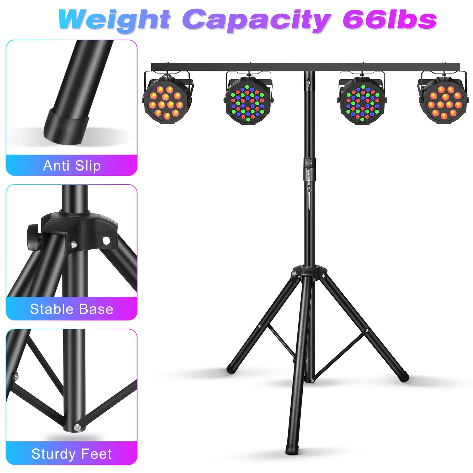 Datewink T-Bar Tripod Stand — Professional Adjustable DJ Light Bracket for LED Par Cans & Stage Lighting Fixtures