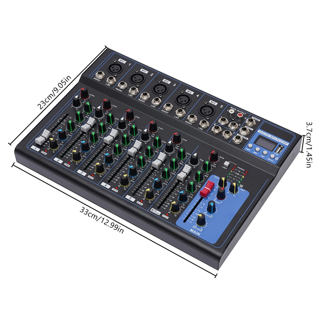 Bluetooth Portable 7-channel Audio Mixer with USB DJ Sound Mixing Console