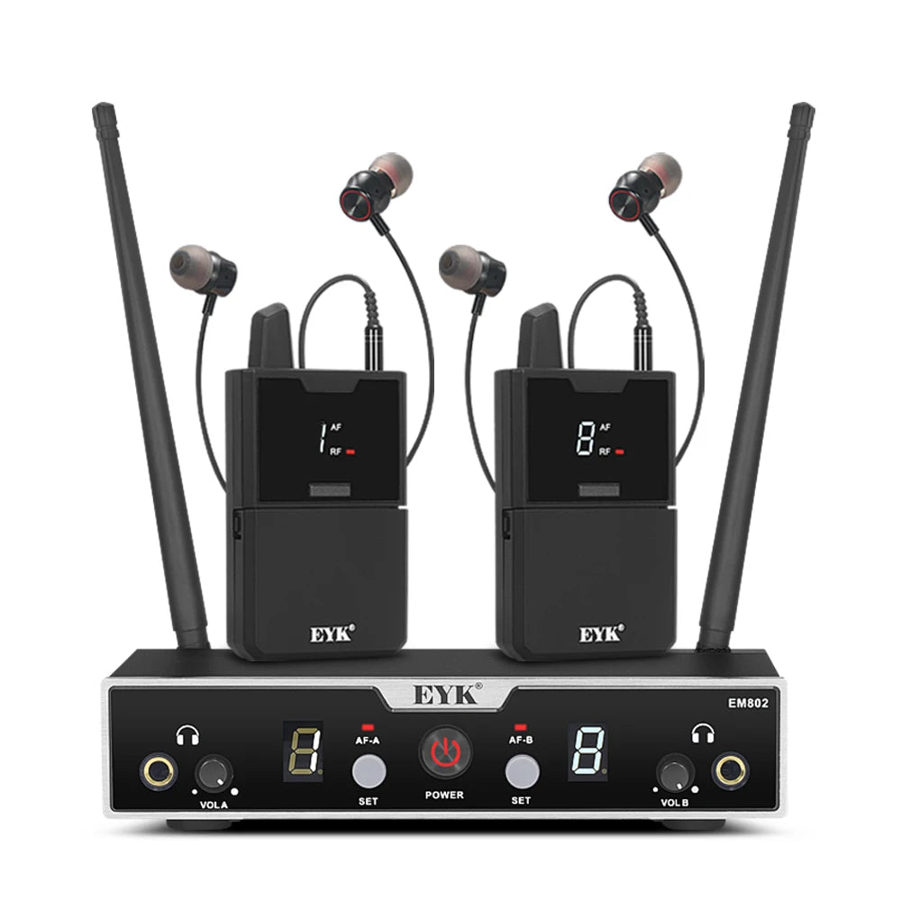 EYK EM802 2 Channels in Ear Monitor System with 2 Bodypack Receiver Monitoring for Stage Performance Studio Recording UHF 50M