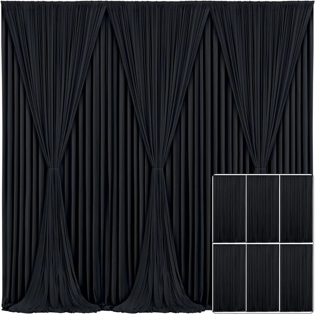 30ft x 10ft Black Backdrop Curtains — 6 Panels (5ft x 10ft each), Thick Solid Fabric Drape