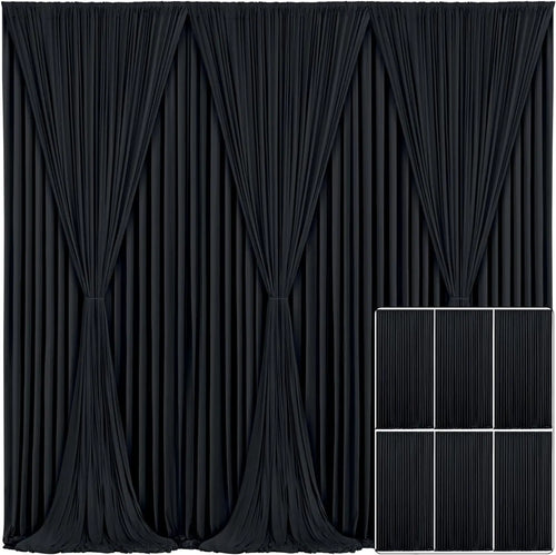 30ft x 10ft Black Backdrop Curtains — 6 Panels (5ft x 10ft each), Thick Solid Fabric Drape