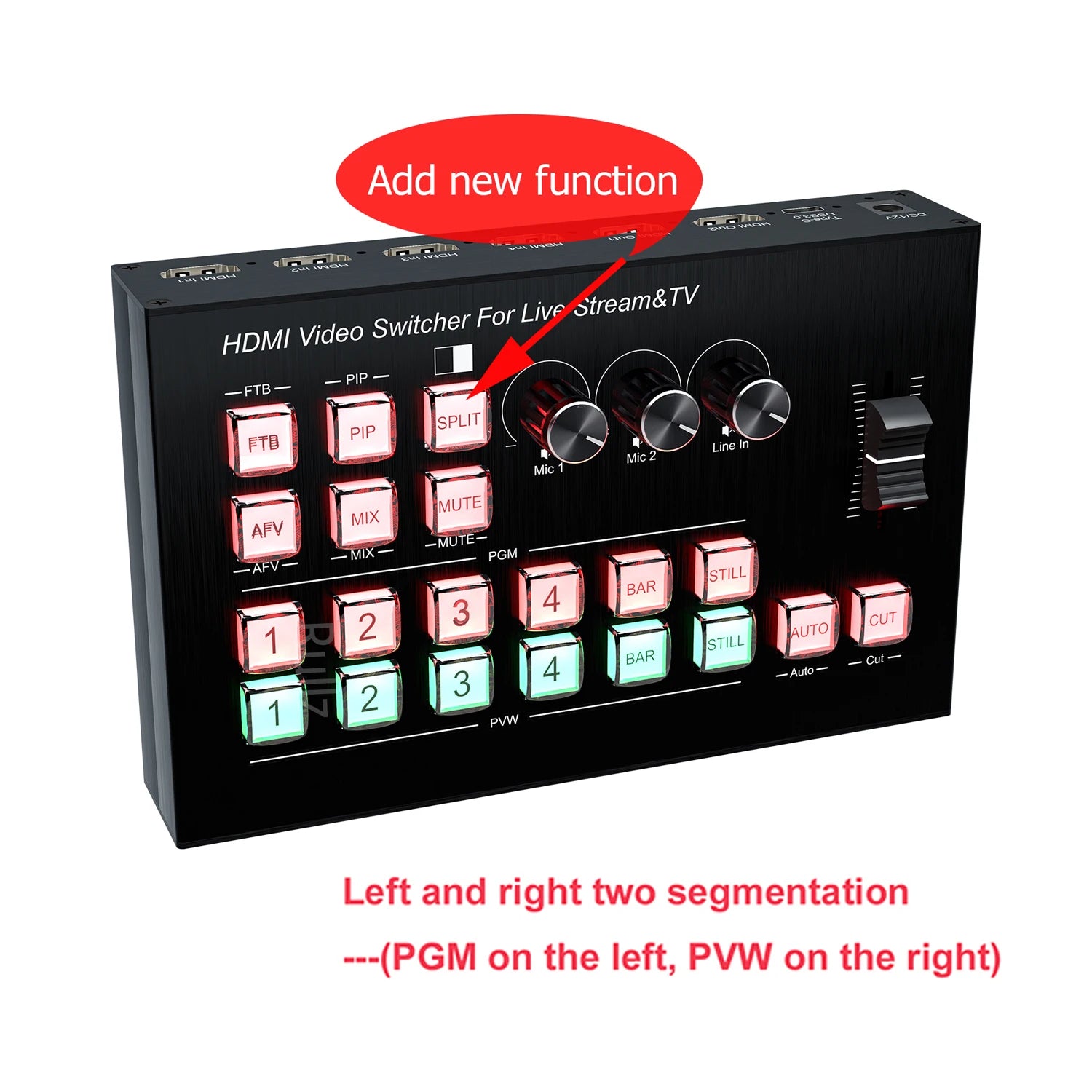 4K HDMI Video Mixer Switcher — 4-Channel Live Streaming Switcher with USB 3.0 Recording & PIP