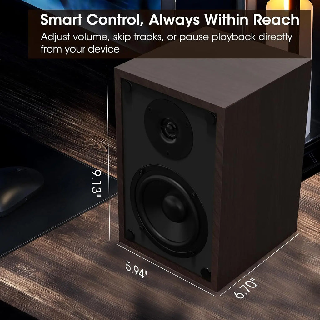 4" Powered Bookshelf Speakers 2.1 with Bluetooth & Subwoofer Out — Hi-Res Audio for Turntables & Streaming