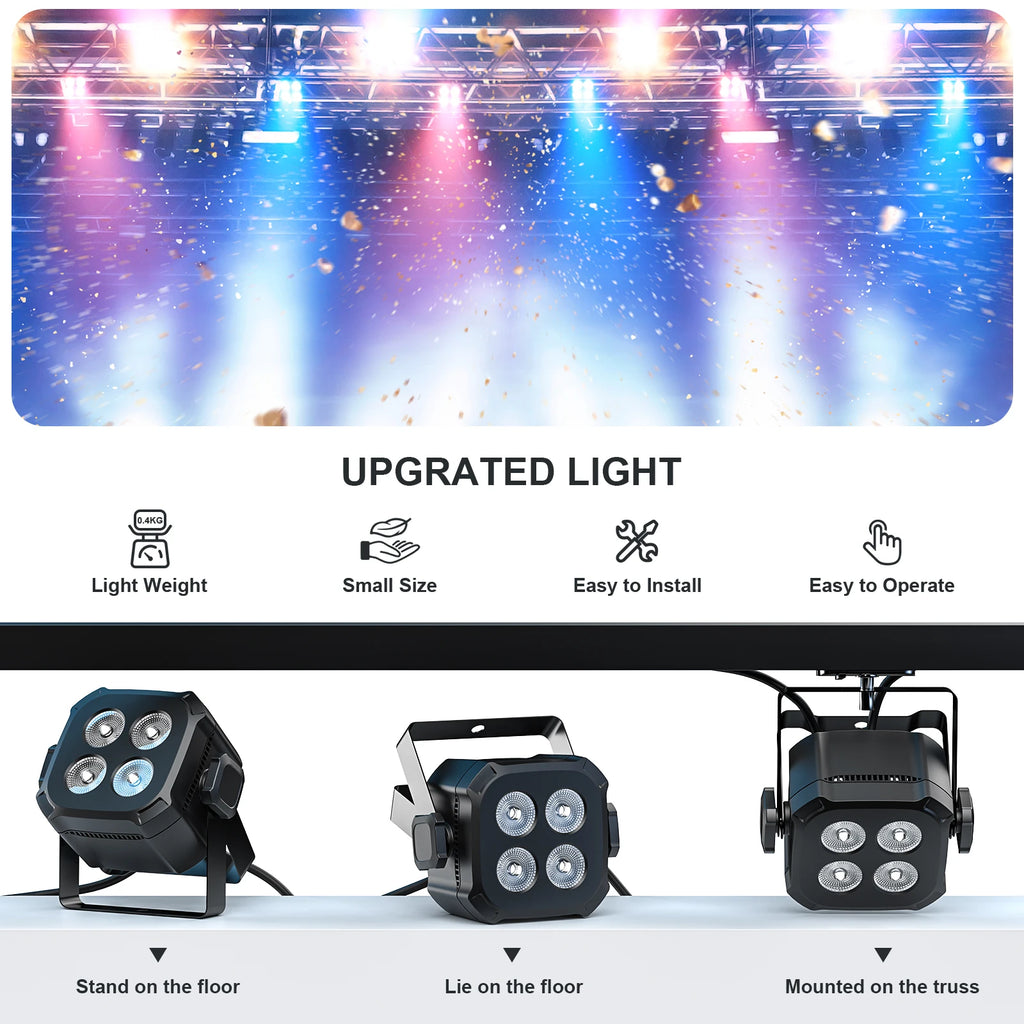 U'King 8 Pcs Set Square LED Par Lights Stage Light Remote & DMX Controlled DJ Light