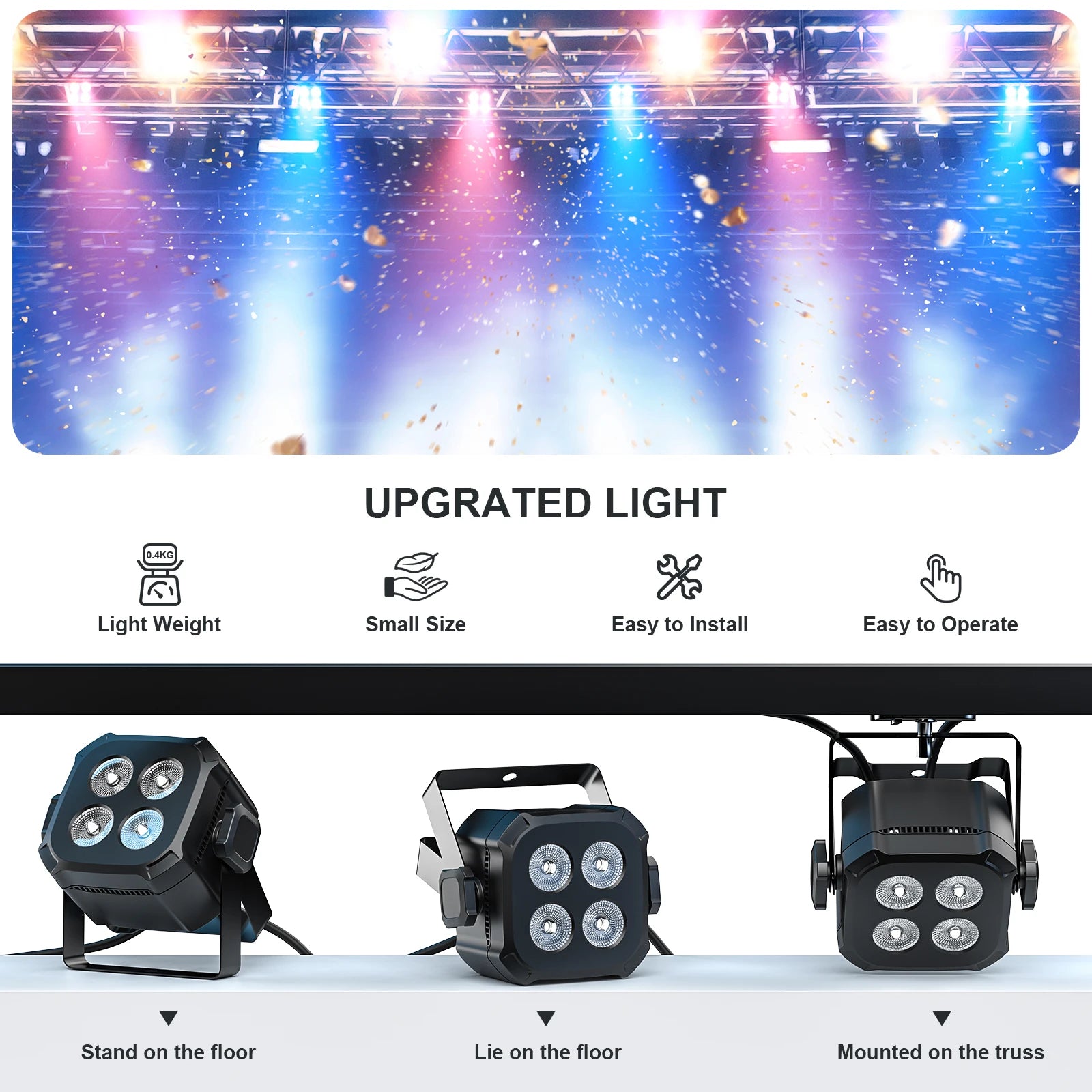 U'King 8 Pcs Set Square LED Par Lights Stage Light Remote & DMX Controlled DJ Light