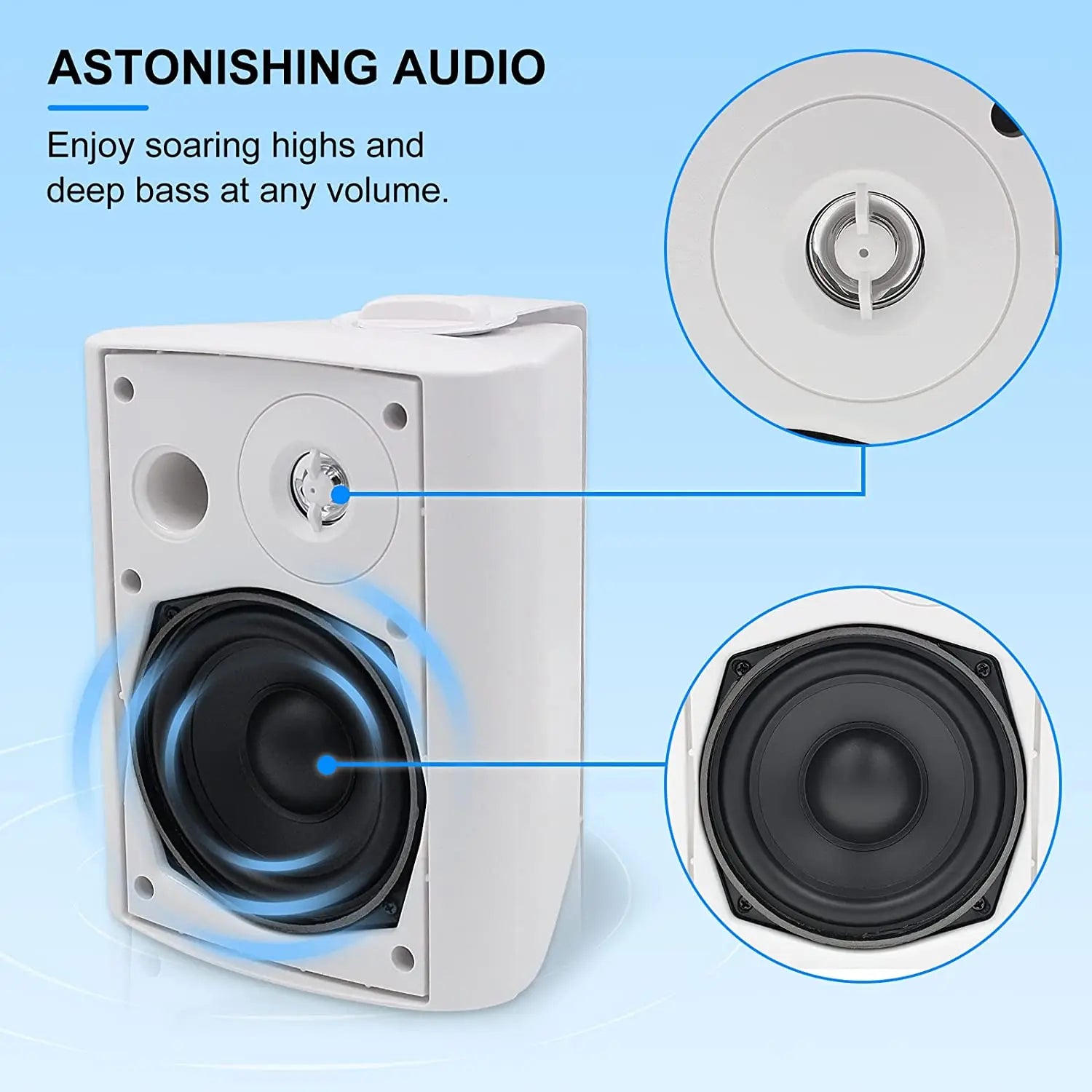 Herdio 2PCS Outdoor Speakers 300W 5.25" Waterproof — Weatherproof Patio Speakers with Bluetooth & Speed-Lock Mounting