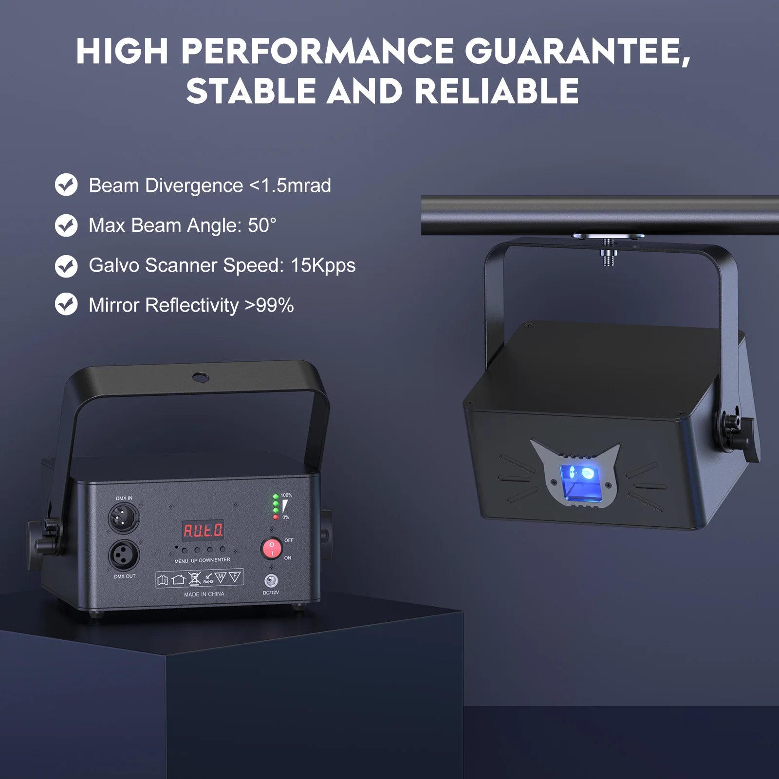 Datewink 25W RGB 3D Animation Laser Projector — Bluetooth App Control, 16-Channel DMX, Battery-Powered DJ Stage Light"