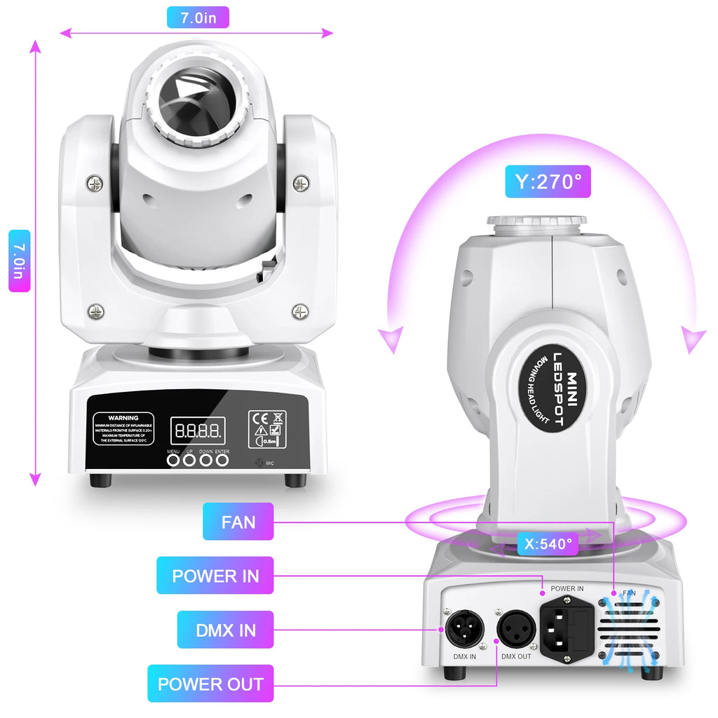 U'King 30W Mini Moving Head Light — RGBW LED DJ Fixture with DMX512 & Sound Activated Control for Weddings & Events