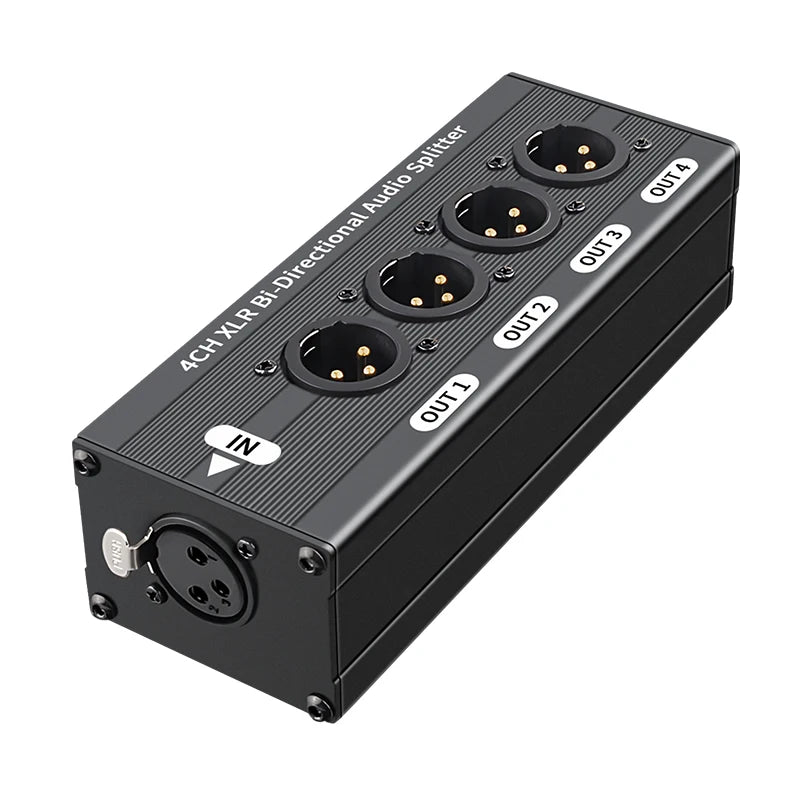 TITAK XLR Audio Splitter 1x4 3-Pin Balanced — 1 Input 4 Output Signal Distribution (No Power Needed)