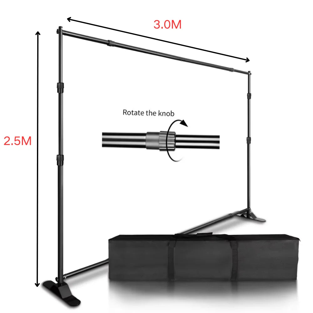 Heavy Duty Backdrop Stand 7.9x9.8ft — Photo Background Support with Wheels & Double Crossbar Options