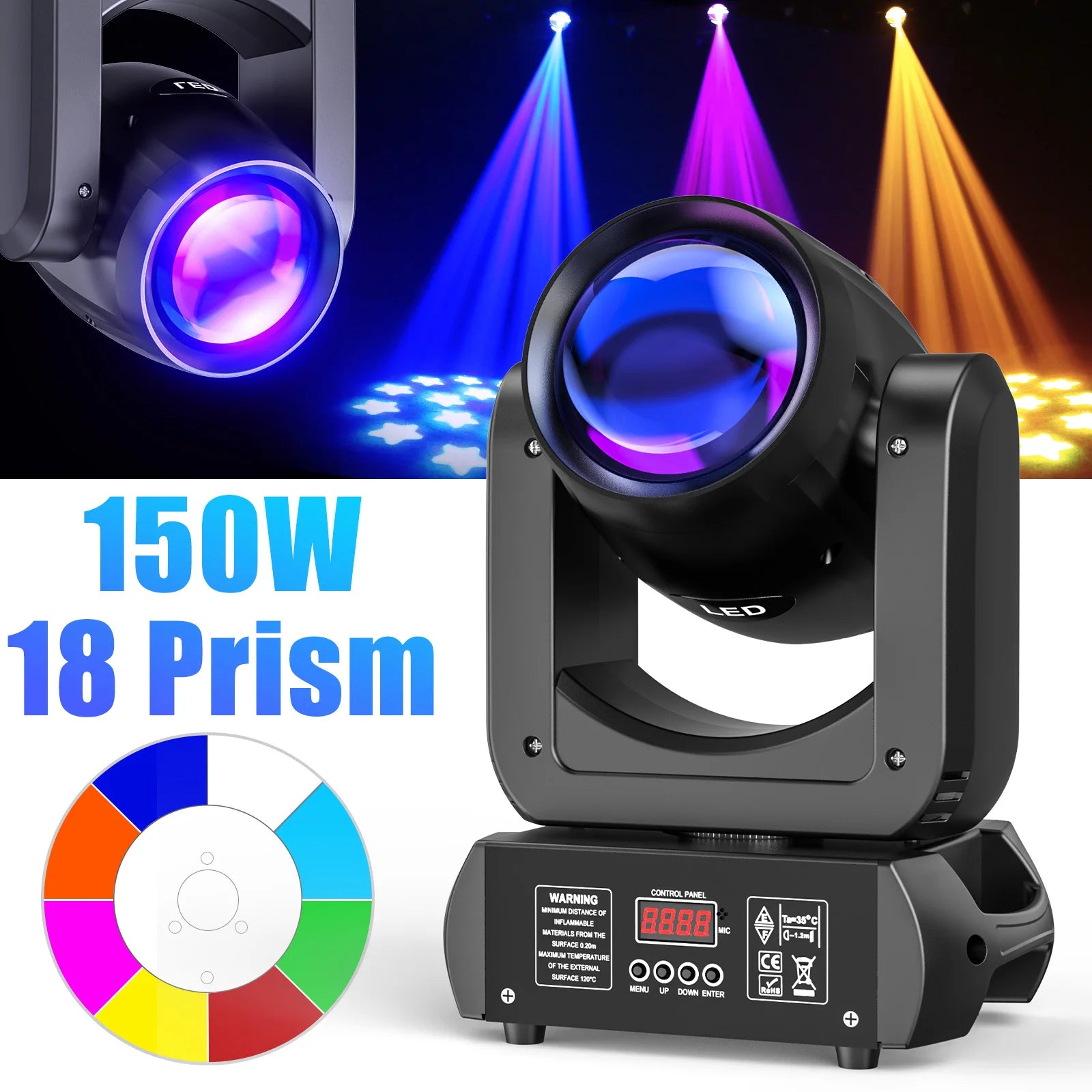 U'King 4 Pcs Beam Moving Head Lights 18 Prism 8 Gobo Stage Lights DMX512