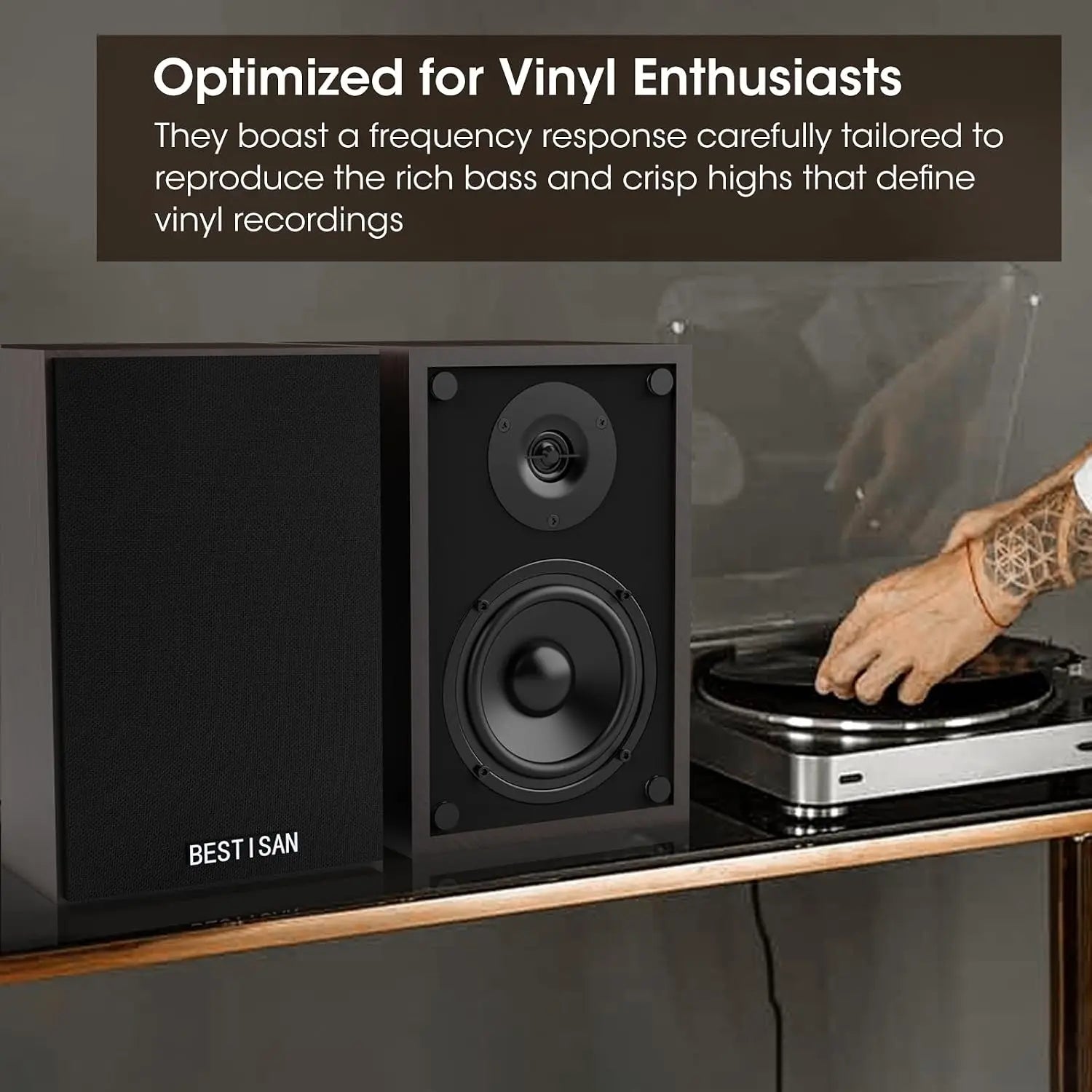 4" Powered Bookshelf Speakers 2.1 with Bluetooth & Subwoofer Out — Hi-Res Audio for Turntables & Streaming