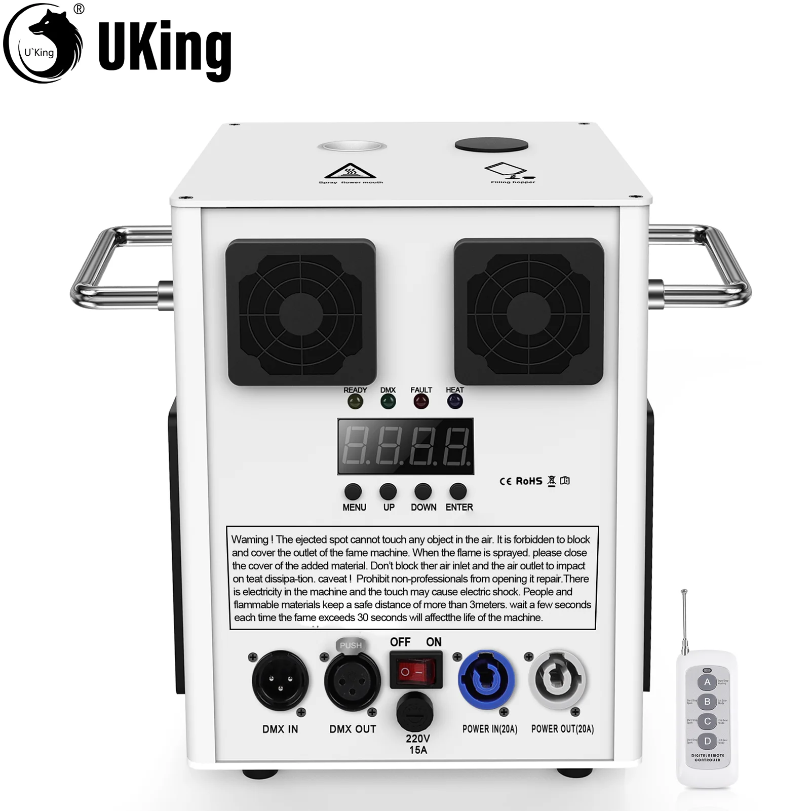 U`King Cold Spark Machine White — Wireless Remote & DMX for Weddings & Stage