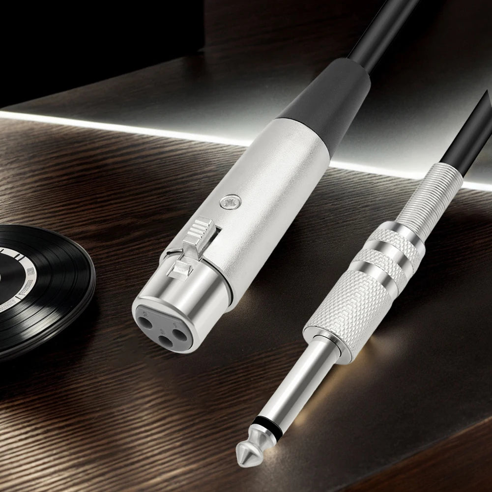 XLR Female to 1/4 TS Unbalanced Microphone Cable — Gold-Plated Connectors & Braided Shielding (1.8m, 3m, 5m)
